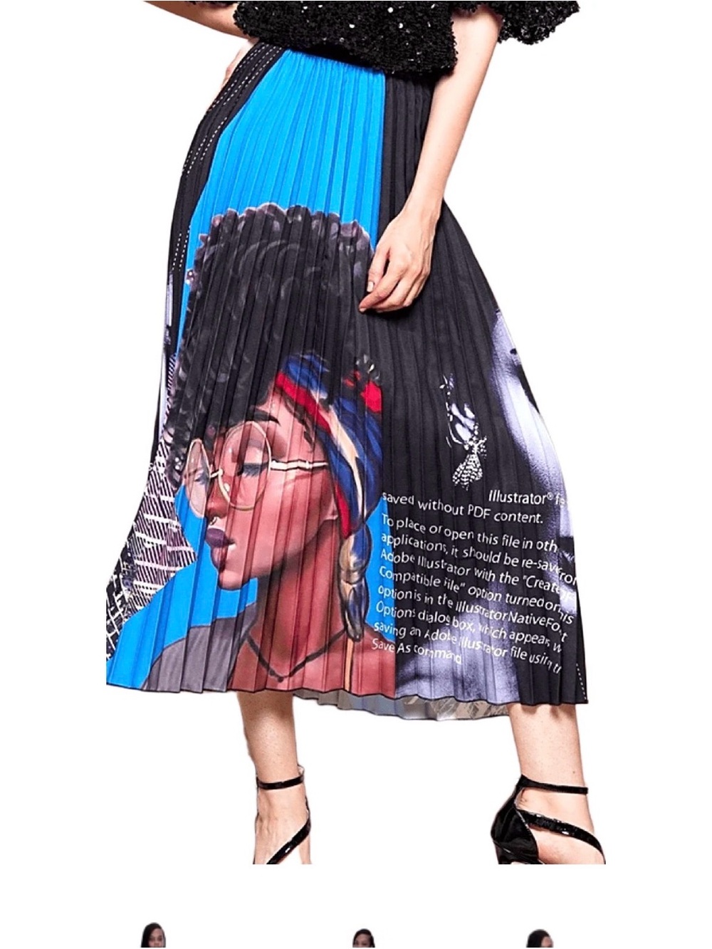 Black Girl Magic Accordion Pleated Graphic Midi Skirt in Blue and Black